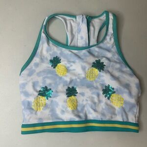 Andy & Evan Pineapple Sequin Racerback Zip Swim Top Size 8
